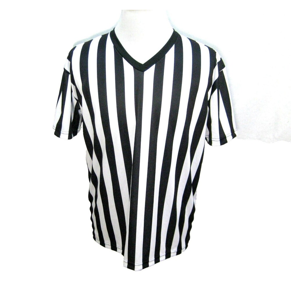 REFEREE Shirt Mens Size 2XL Black White Striped Short Sleeve Basketball Football